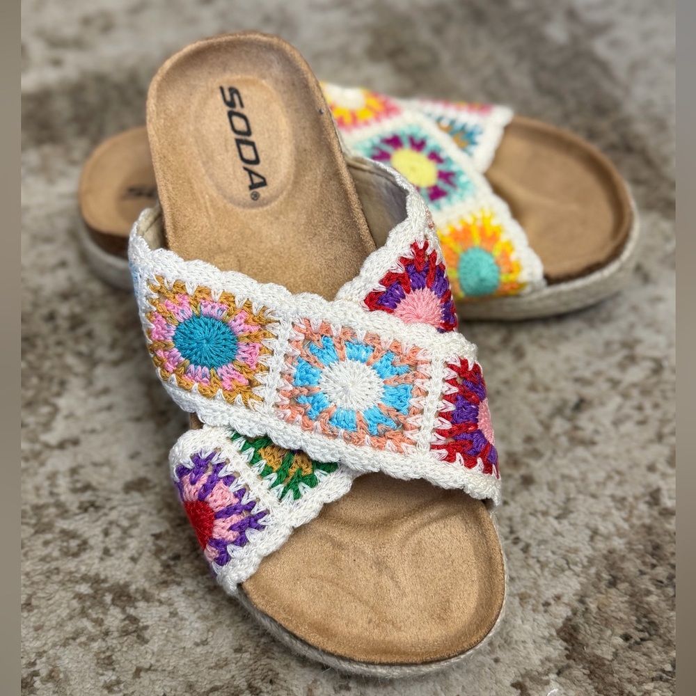 Soda Women's Multicolor Crochet Sandals